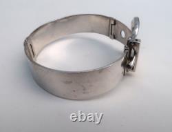 Bijou Ancien Argent Massif Bracelet Rigide à Boucle de Ceinture circa 1960-1970