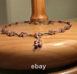 Bijoux anciens argent massif Collier Rubis Marcassite Veritable