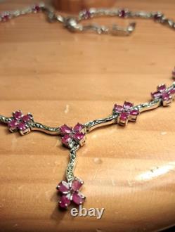 Bijoux anciens argent massif Collier Rubis Marcassite Veritable