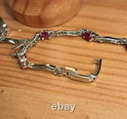 Bijoux anciens argent massif Collier Rubis Marcassite Veritable