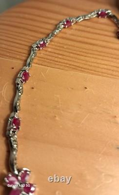 Bijoux anciens argent massif Collier Rubis Marcassite Veritable