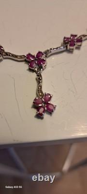 Bijoux anciens argent massif Collier Rubis Marcassite Veritable