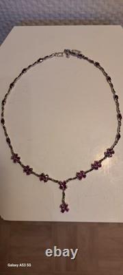 Bijoux anciens argent massif Collier Rubis Marcassite Veritable