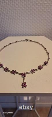 Bijoux anciens argent massif Collier Rubis Marcassite Veritable