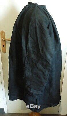 Blouse de maquignon ancienne/Biaude/Blaude en lin noir/ Boucle col argent massif