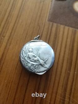 Boîte ancienne miniature Pilulier Argent Massif Art Nouveau Pillbox Sterling