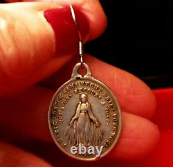 Boucle Oreille Argent 925 Médaille Miraculeuse Argent Massif ancienne 1830 Bijou