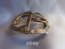 Boucle de ceinture ancienne en argent massif art nouveau 1900 à décor de fleur