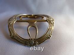 Boucle de ceinture ancienne en argent massif art nouveau 1900 à décor de fleur