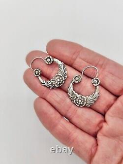 Boucles d'oreilles dormeuses anciennes en Argent massif