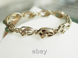 Bracelet Ancien Argent Massif Aventurine Verte Jade Antique Silver