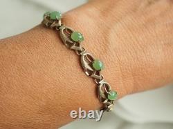 Bracelet Ancien Argent Massif Aventurine Verte Jade Antique Silver