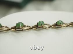 Bracelet Ancien Argent Massif Aventurine Verte Jade Antique Silver