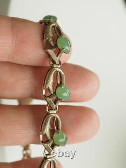Bracelet Ancien Argent Massif Aventurine Verte Jade Antique Silver