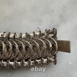 Bracelet Ancien Argent Massif Filigrane Manchette Ref J91