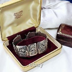 Bracelet Ancien Argent Massif Indochine Début Xxe Décor Pagodes Dragons