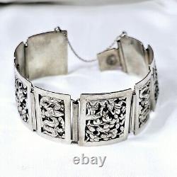 Bracelet Ancien Argent Massif Indochine Début Xxe Décor Pagodes Dragons