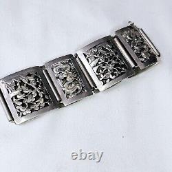 Bracelet Ancien Argent Massif Indochine Début Xxe Décor Pagodes Dragons