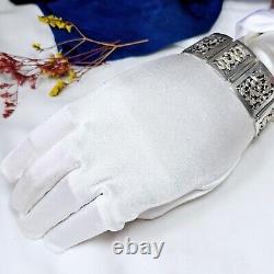 Bracelet Ancien Argent Massif Indochine Début Xxe Décor Pagodes Dragons