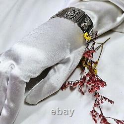 Bracelet Ancien Argent Massif Indochine Début Xxe Décor Pagodes Dragons