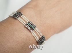 Bracelet Ancien Art Deco Perles Fines Argent Massif Antique Silver Fine Pearl