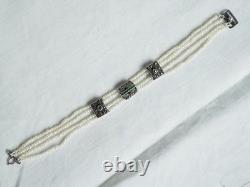 Bracelet Ancien Art Deco Perles Fines Argent Massif Antique Silver Fine Pearl