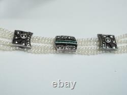Bracelet Ancien Art Deco Perles Fines Argent Massif Antique Silver Fine Pearl