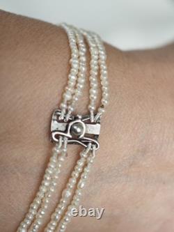 Bracelet Ancien Art Deco Perles Fines Argent Massif Antique Silver Fine Pearl
