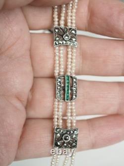 Bracelet Ancien Art Deco Perles Fines Argent Massif Antique Silver Fine Pearl