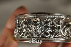 Bracelet Ancien Napoleon III Argent Massif Putti Antique Solid Silver Bangle XIX