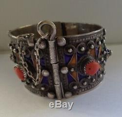 Bracelet Argent Ancien Email nord afrique, Antique Silver Bangle