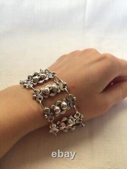 Bracelet Argent Massif Taxco 980 Moderniste 1940 Boules Ancien Vintage Mexican