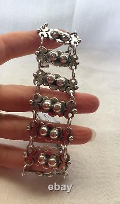 Bracelet Argent Massif Taxco 980 Moderniste 1940 Boules Ancien Vintage Mexican