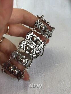 Bracelet Argent Massif Taxco 980 Moderniste 1940 Boules Ancien Vintage Mexican