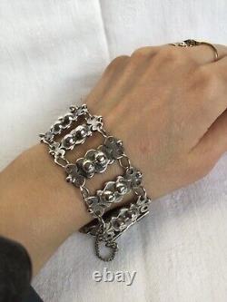 Bracelet Argent Massif Taxco 980 Moderniste 1940 Boules Ancien Vintage Mexican