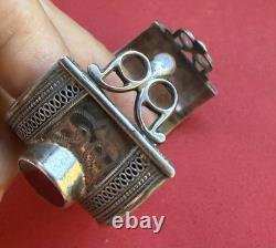 Bracelet ancien Jouvert Manchette ouvragé gravé Argent Massif cabochon cornaline