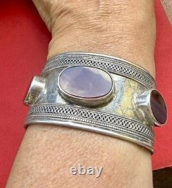 Bracelet ancien Jouvert Manchette ouvragé gravé Argent Massif cabochon cornaline