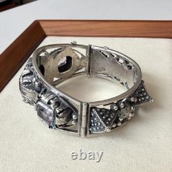 Bracelet ancien en argent massif avec améthyste