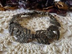 Bracelet ancien style Art Déco marcassites argent massif 925 poinçons feuillage