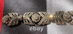Bracelet ancien style Art Déco marcassites argent massif 925 poinçons feuillage