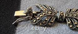 Bracelet ancien style Art Déco marcassites argent massif 925 poinçons feuillage