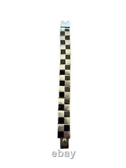 Bracelet argent massif ancien Unisex Vintage Émaillé Géométrique Bijoux Mexicain