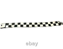 Bracelet argent massif ancien Unisex Vintage Émaillé Géométrique Bijoux Mexicain