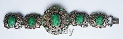 Bracelet argent massif + camée en malachite silver Bijou ancien 19e s cameo