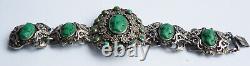 Bracelet argent massif + camée en malachite silver Bijou ancien 19e s cameo