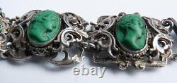 Bracelet argent massif + camée en malachite silver Bijou ancien 19e s cameo