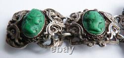Bracelet argent massif + camée en malachite silver Bijou ancien 19e s cameo