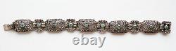 Bracelet argent massif + émeraudes bijou ancien ART DECO vers 1925 silver