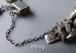Bracelet gourmette argent massif ancien pendeloques coeur singe fer à repasser