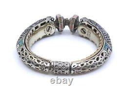 Bracelet jonc vintage ancien en argent massif émaillé tête de chimère signé
